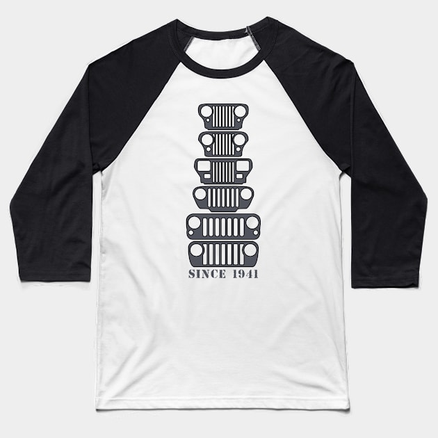 Jeep Grills Dark Grey Logo Baseball T-Shirt by Caloosa Jeepers 